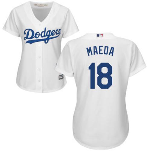 Dodgers #18 Kenta Maeda White Home Women's Stitched MLB Jersey - Click Image to Close